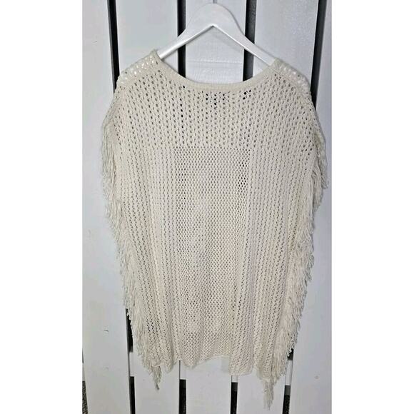 Mossimo Cream‎ Sleeveless Open Knit Fringe Poncho XXL Beach Festival Pool Travel - Picture 2 of 8